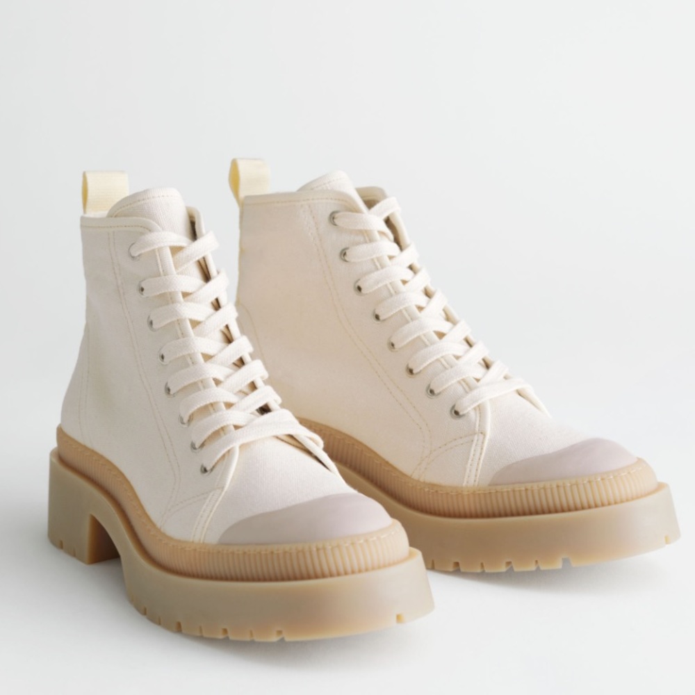 & Other Stories Cream Canvas Platform Lace-Up Sneakers